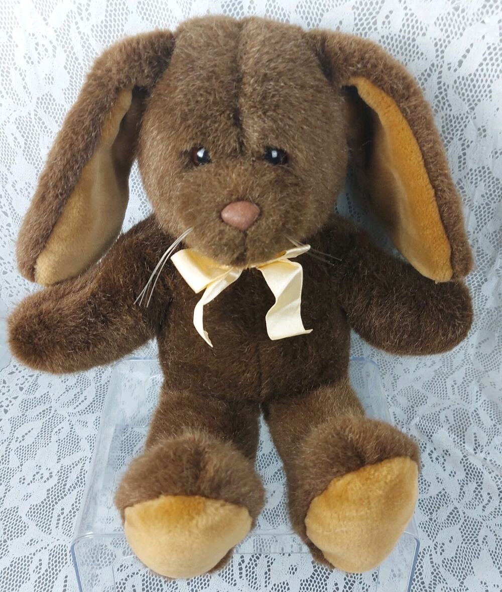 Dakin Bunny Rabbit Plush Brown Gold Bow Easter Basket 16" Stuffed Toy 1993 90s